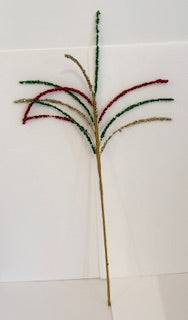 Glitter Christmas Spray Pick – Red, Green & Gold Decorative Stem for Holiday Arrangements