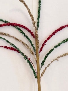 Glitter Christmas Spray Pick – Red, Green & Gold Decorative Stem for Holiday Arrangements