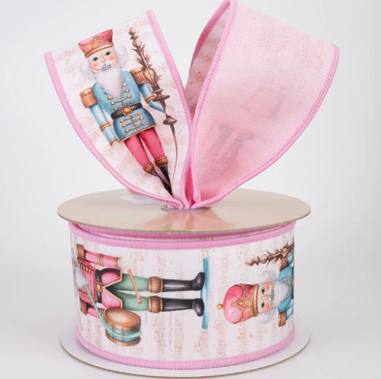 USA 2.5” Double sided fused pink nutcracker wired ribbon full roll 10 yards