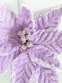 Artificial Lavender Velvet Poinsettia Pick with Frosted Edges – Elegant Christmas Floral Decoration