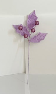Artificial Lavender Velvet leaf Pick with Frosted Edges – Elegant Christmas Floral Decoration