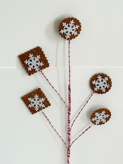 Double sided gingerbread Snowflake Pick – Rustic Christmas Decorative Stem for Wreaths, Trees & Holiday Floral Arrangements