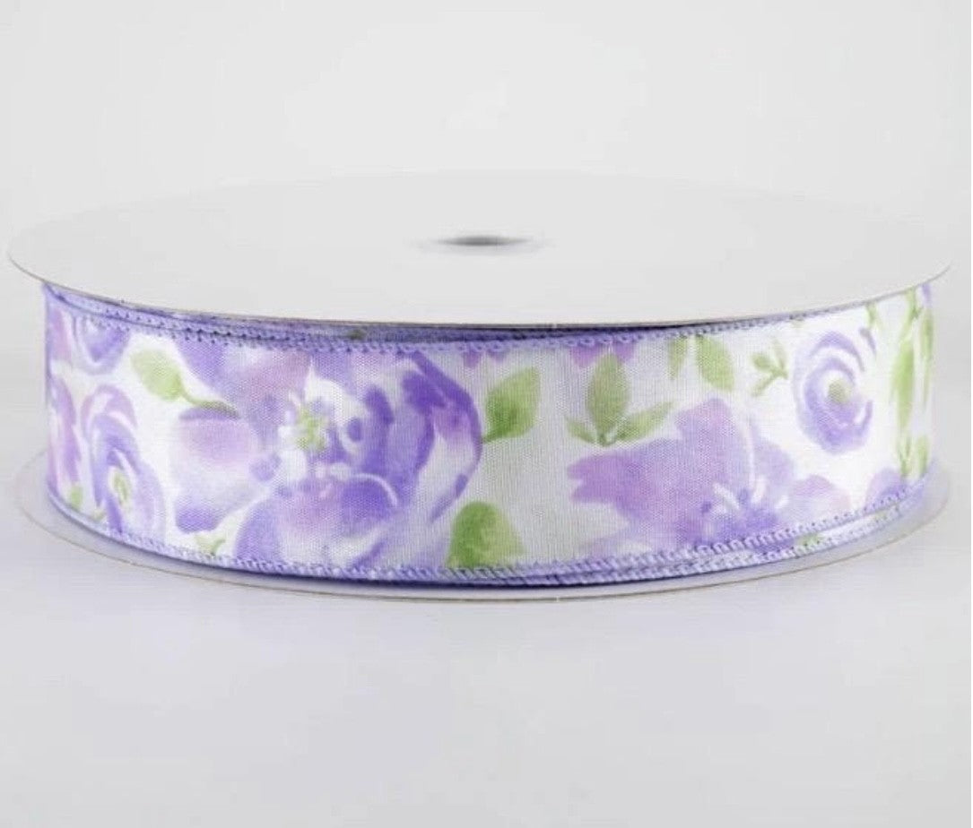 USA 1.5" wired ribbon satin lilac watercolour