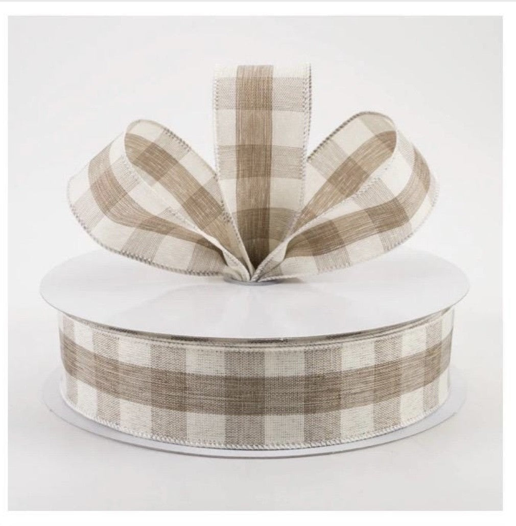USA 1.5" wired ribbon beige check