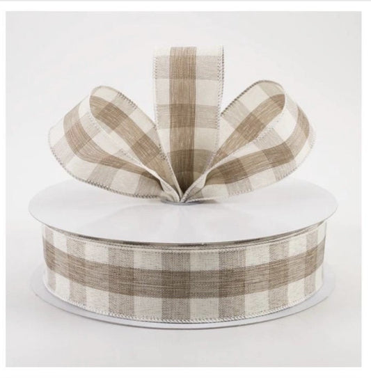 USA 1.5" wired ribbon beige check