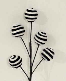 Small black and white soft 5 ball spray pick Decorative Stem for Christmas Wreaths, Trees & Floral Arrangements