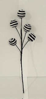 Small black and white soft 5 ball spray pick Decorative Stem for Christmas Wreaths, Trees & Floral Arrangements