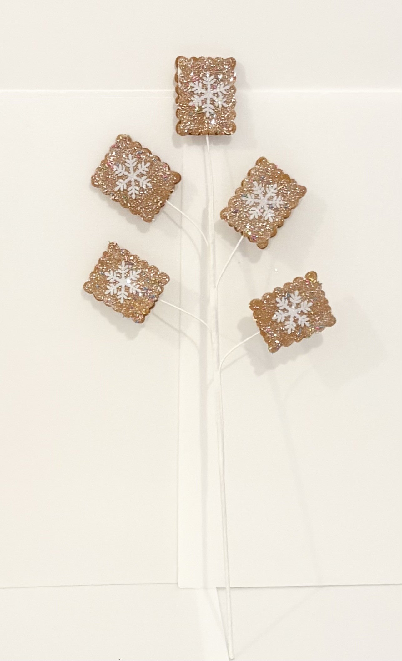 Gingerbread 5 cookie Glitter Snowflake Pick – Sparkling Decorative Stem for Christmas Wreaths, Trees & Floral Arrangements