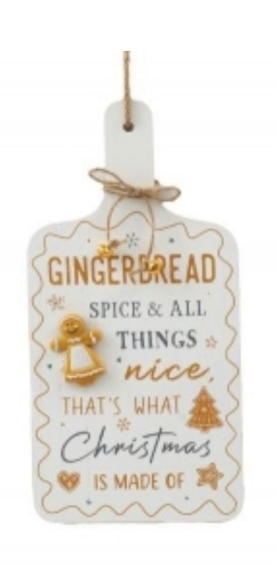 001 Christmas Gingerbread chopping board style Hang Plaque 15x30cm