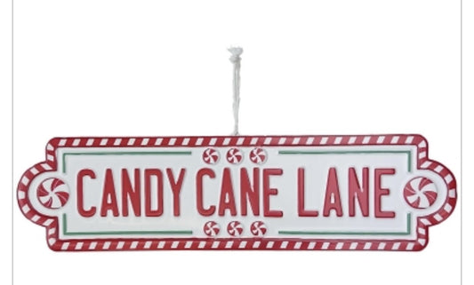 Candy Cane Lane Metal Sign 38cm x 10cm        15”x4”