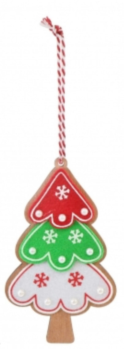 set of 2 Christmas Hanging Tree Deco 12cm in wood and felt