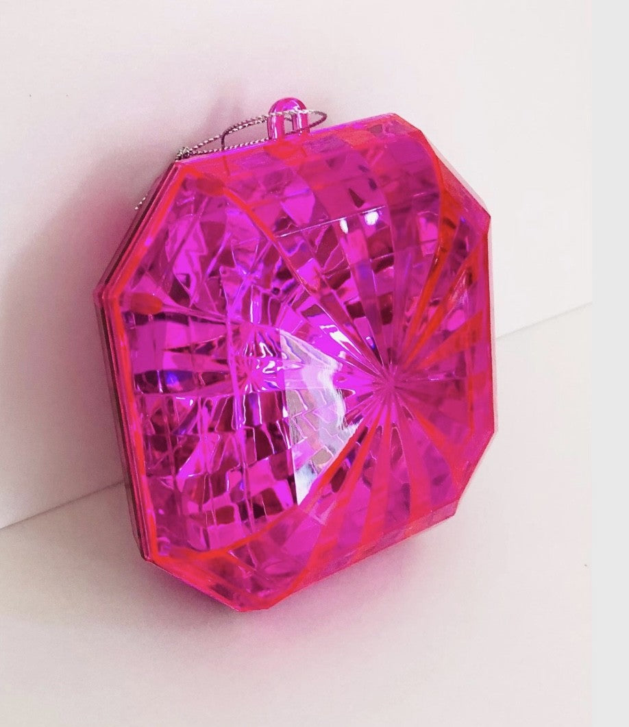 Decorative plastic acrylic lightweight square shaped fuchsia Crystal gem, Christmas decoration, tree decoration