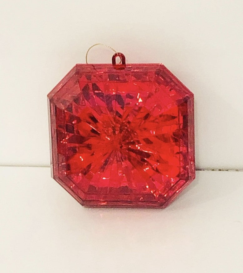 Decorative plastic acrylic lightweight square shaped red Crystal gem, Christmas decoration, tree decoration