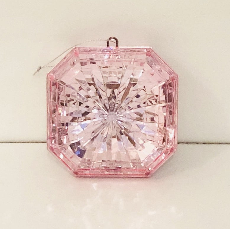 Decorative plastic acrylic lightweight oblong shaped light pink Crystal gem, Christmas decoration, tree decoration