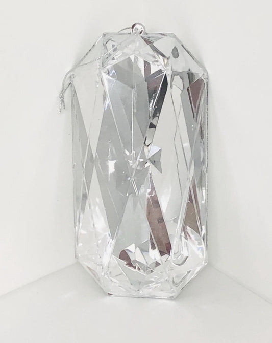 Decorative plastic acrylic lightweight oblong shaped silver Crystal gem, Christmas decoration, tree decoration