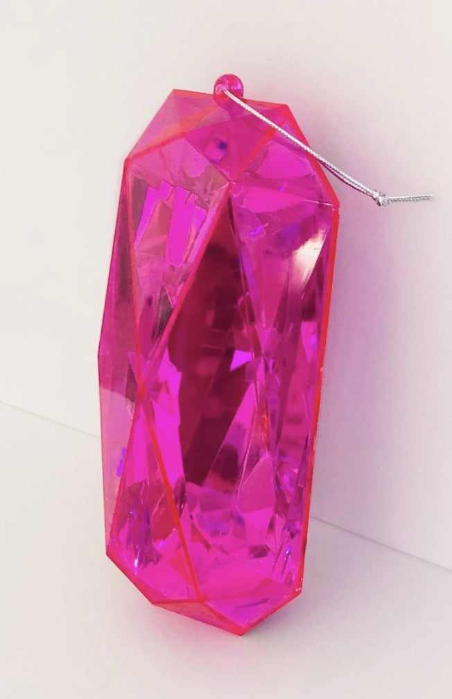 Decorative plastic acrylic lightweight oblong shaped fuchsia gem, Christmas decoration, tree decoration