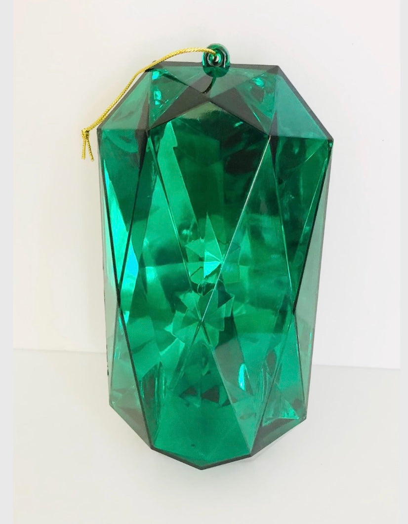 Decorative plastic acrylic lightweight oblong shaped gem in green, Christmas decoration, tree decoration