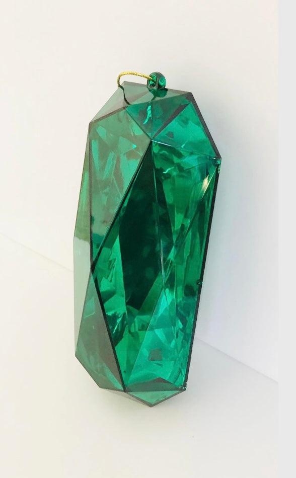 Decorative plastic acrylic lightweight oblong shaped gem in green, Christmas decoration, tree decoration