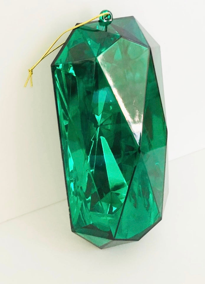 Decorative plastic acrylic lightweight oblong shaped gem in green, Christmas decoration, tree decoration