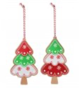 set of 2 Christmas Hanging Tree Deco 12cm in wood and felt