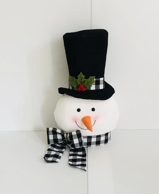 Snowman Tree Topper with Buffalo Plaid Bow & Top Hat – Farmhouse Christmas Decoration
