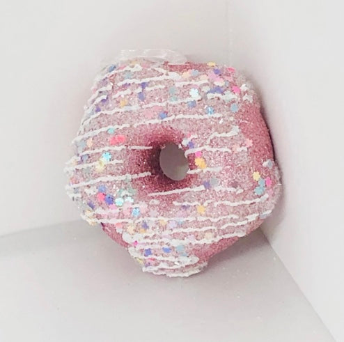 Pink Glitter Donut Christmas Ornament with Icing Drizzle & Sprinkles – Candyland Holiday Tree Decoration