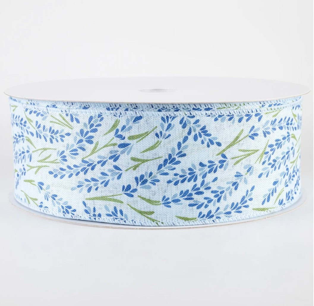 USA 2.5" inch wired ribbon blue with Hyacinth flowers