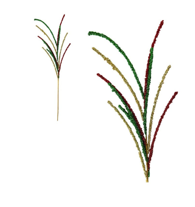 Glitter Christmas Spray Pick – Red, Green & Gold Decorative Stem for Holiday Arrangements