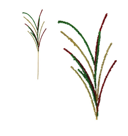 Glitter Christmas Spray Pick – Red, Green & Gold Decorative Stem for Holiday Arrangements