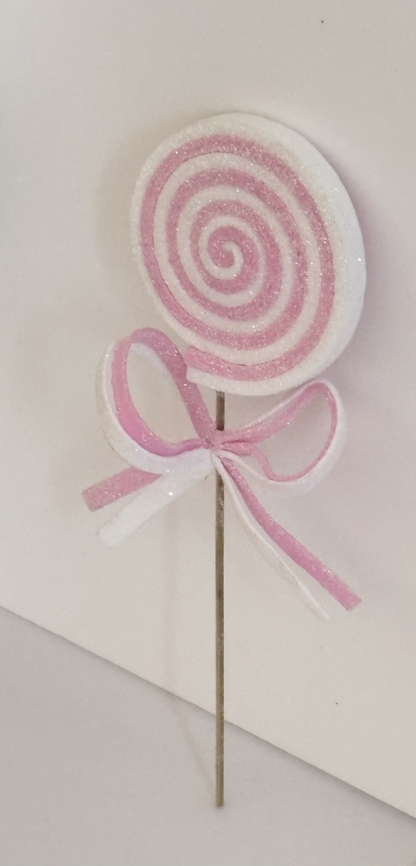 Pink Glitter Swirl Lollipop Ornament – Handmade Christmas Decoration with Bow
