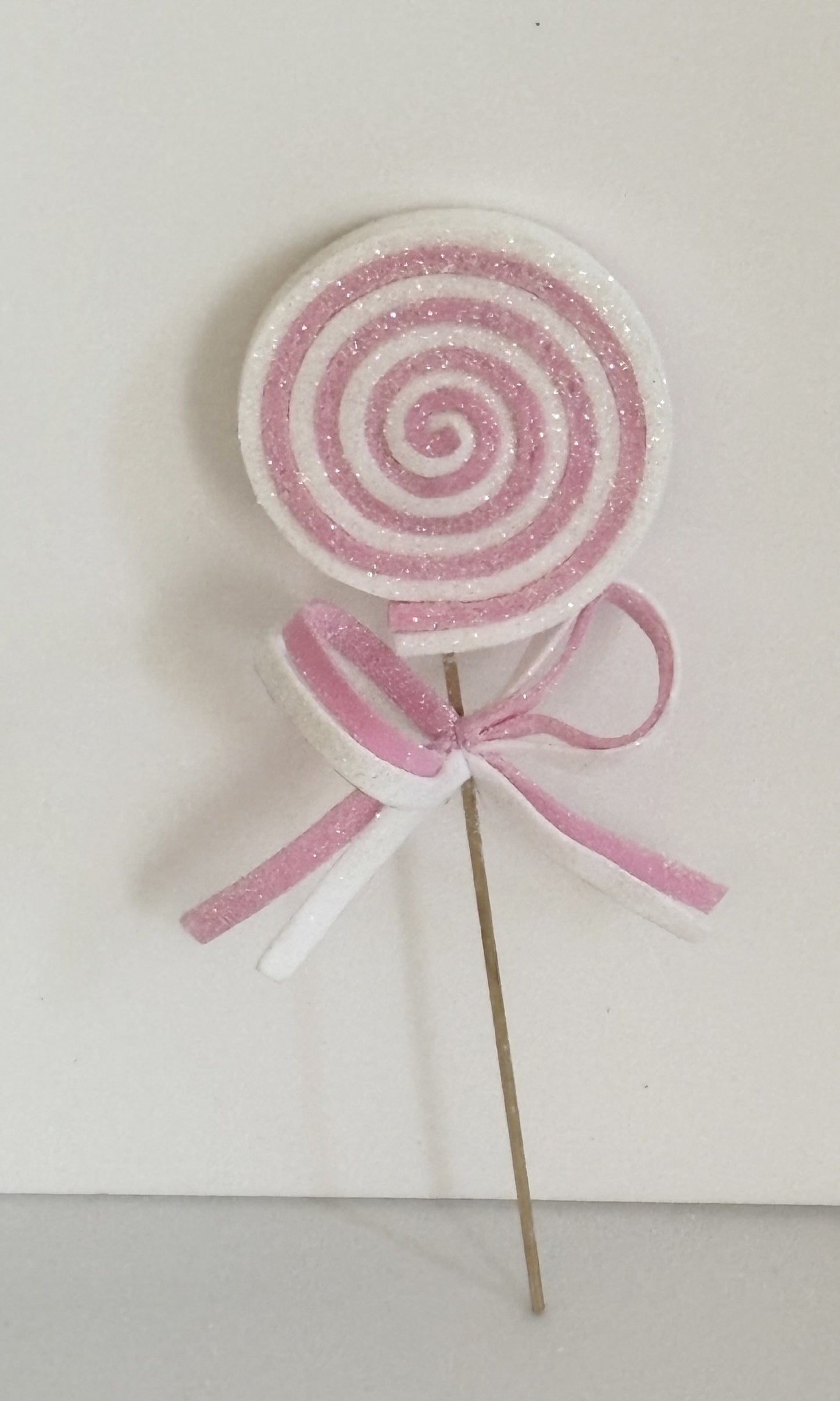 Pink Glitter Swirl Lollipop Ornament – Handmade Christmas Decoration with Bow