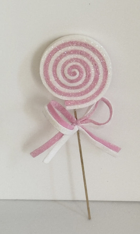Pink Glitter Swirl Lollipop Ornament – Handmade Christmas Decoration with Bow