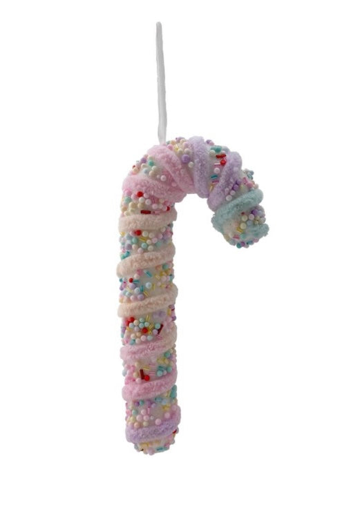 Pastel coloured foam candy cane with sprinkles 18 cm