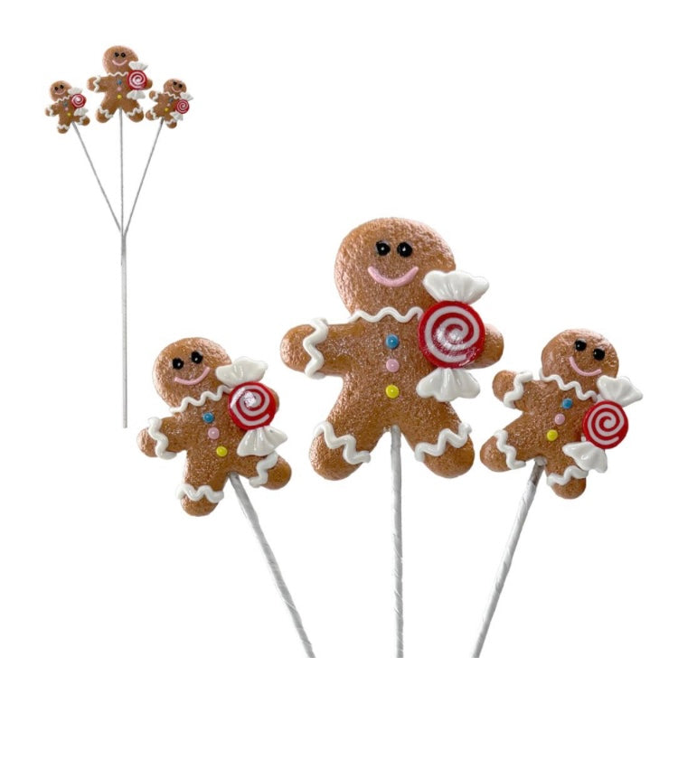 47cm 3 clay gingerbread pick