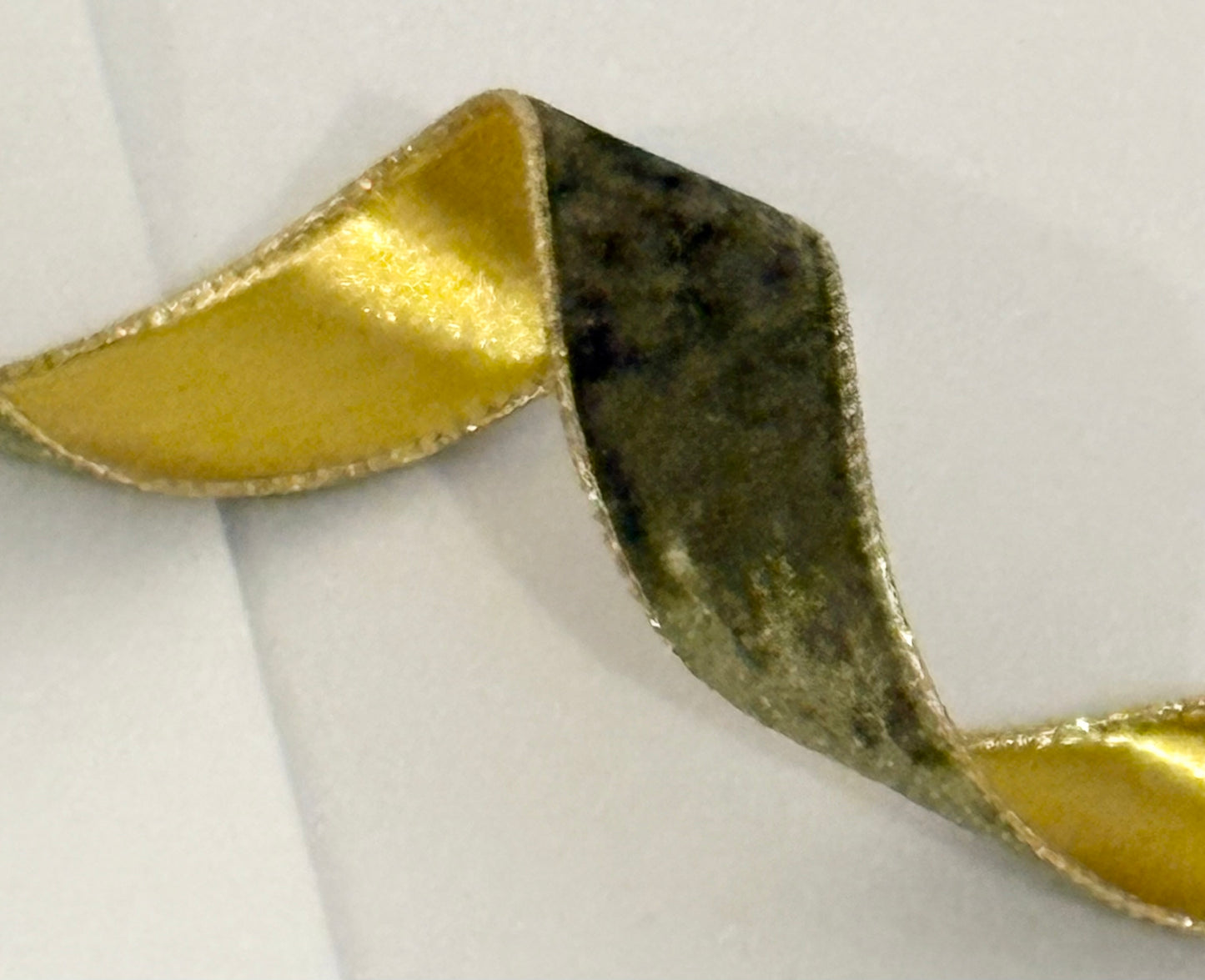 1.5” inch wired velvet moss green and gold ribbon