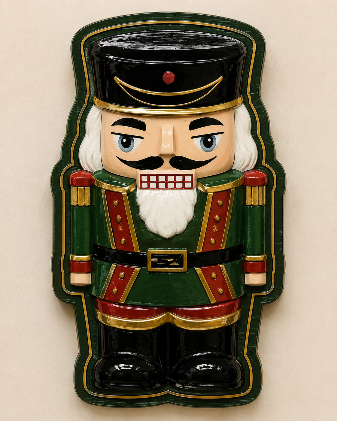 Nutcracker sign on its own traditional colours red, green and gold