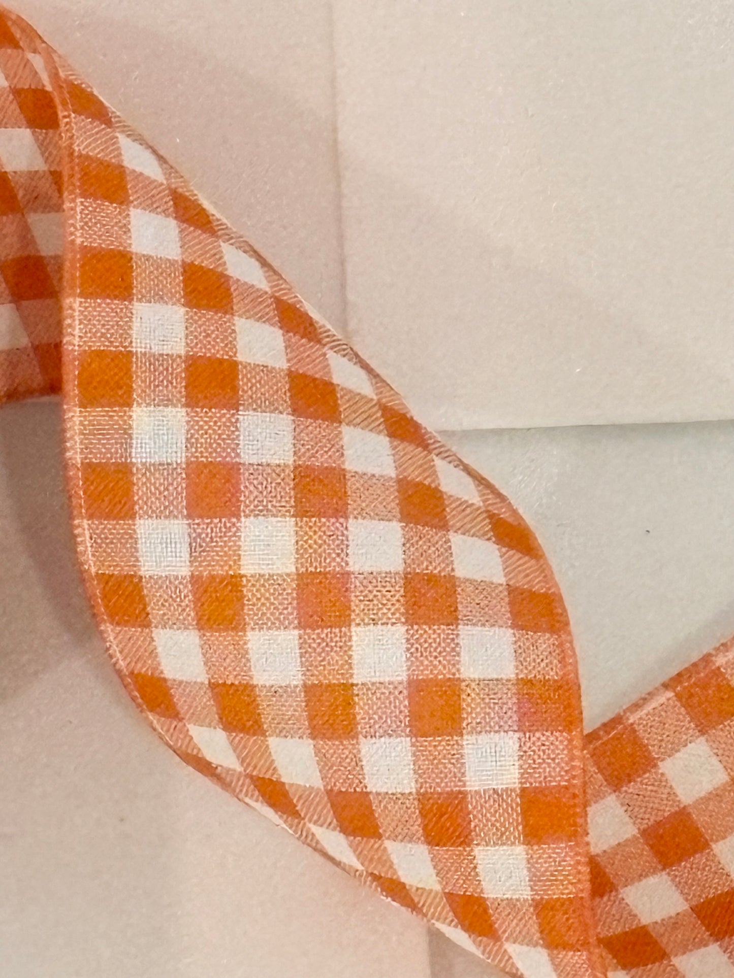4” gingham wired ribbon orange and white