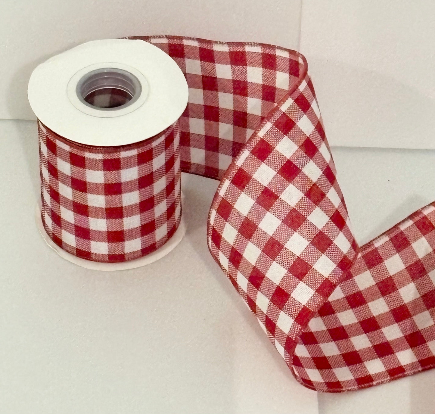 4” inch wired ribbon red and white check