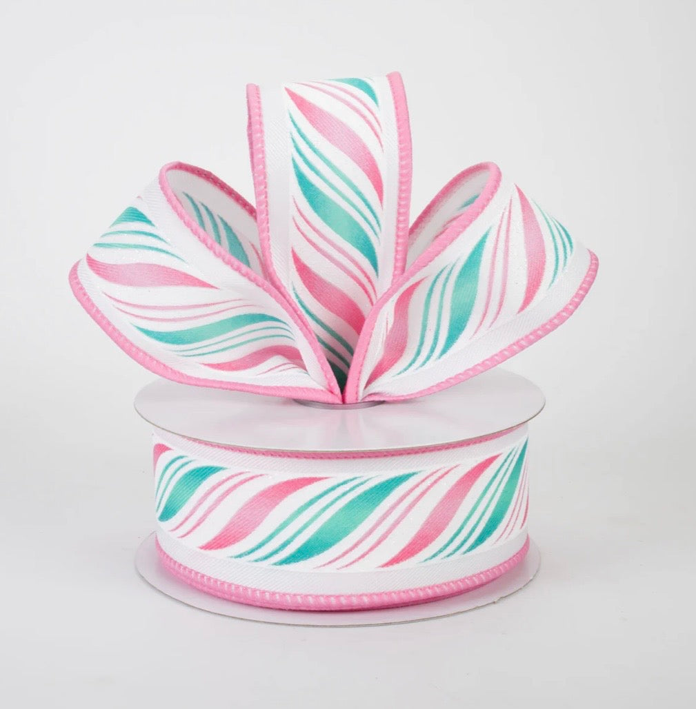 USA 1.5” pink and mint candy swirl, full roll, 10 yards