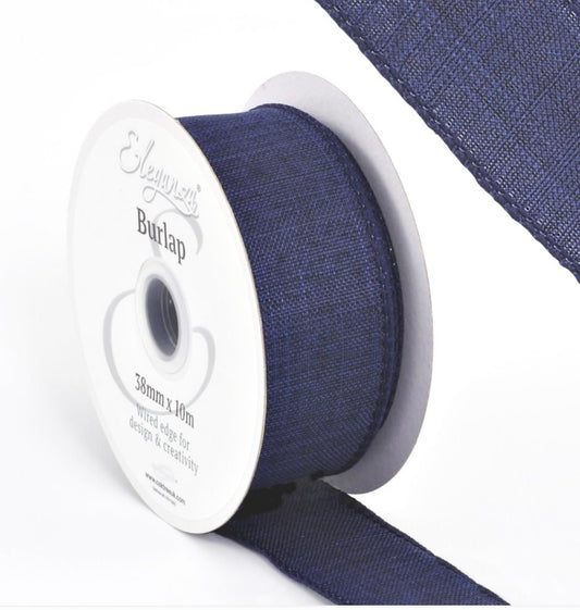 1.5 inch wired ribbon navy blue full roll 10 meters