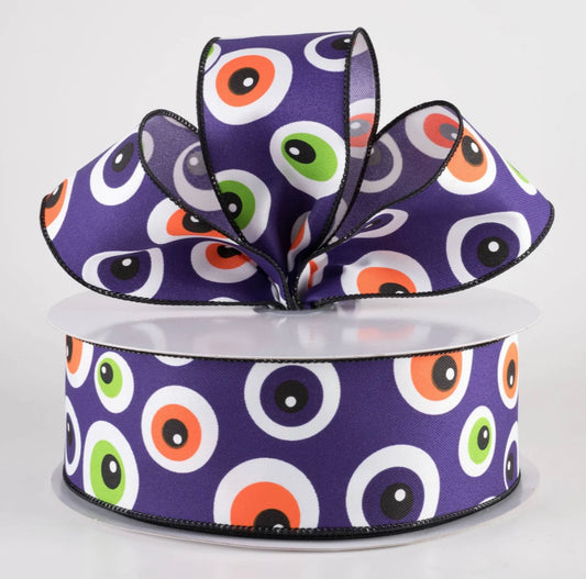 USA 2.5” eye ball wired ribbon purple sold by the meter