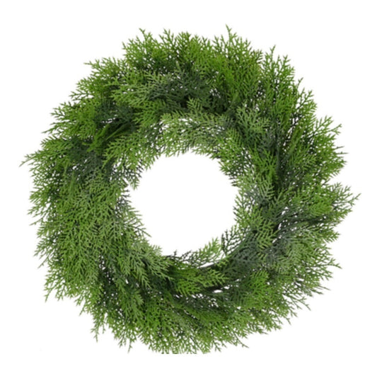 46 cm Conifer wreath in light gree, with plastic backing