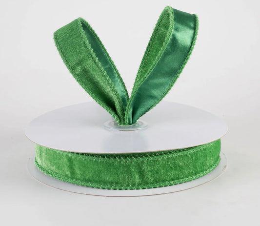 USA 7/8” Deluxe velvet satin backing emerald green, full roll 10yards
