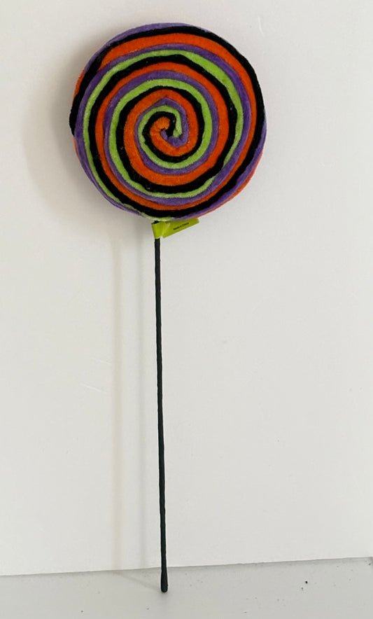 Double sided fluffy lollipop orange, purple, black and green 50cm tall x 17cm wide