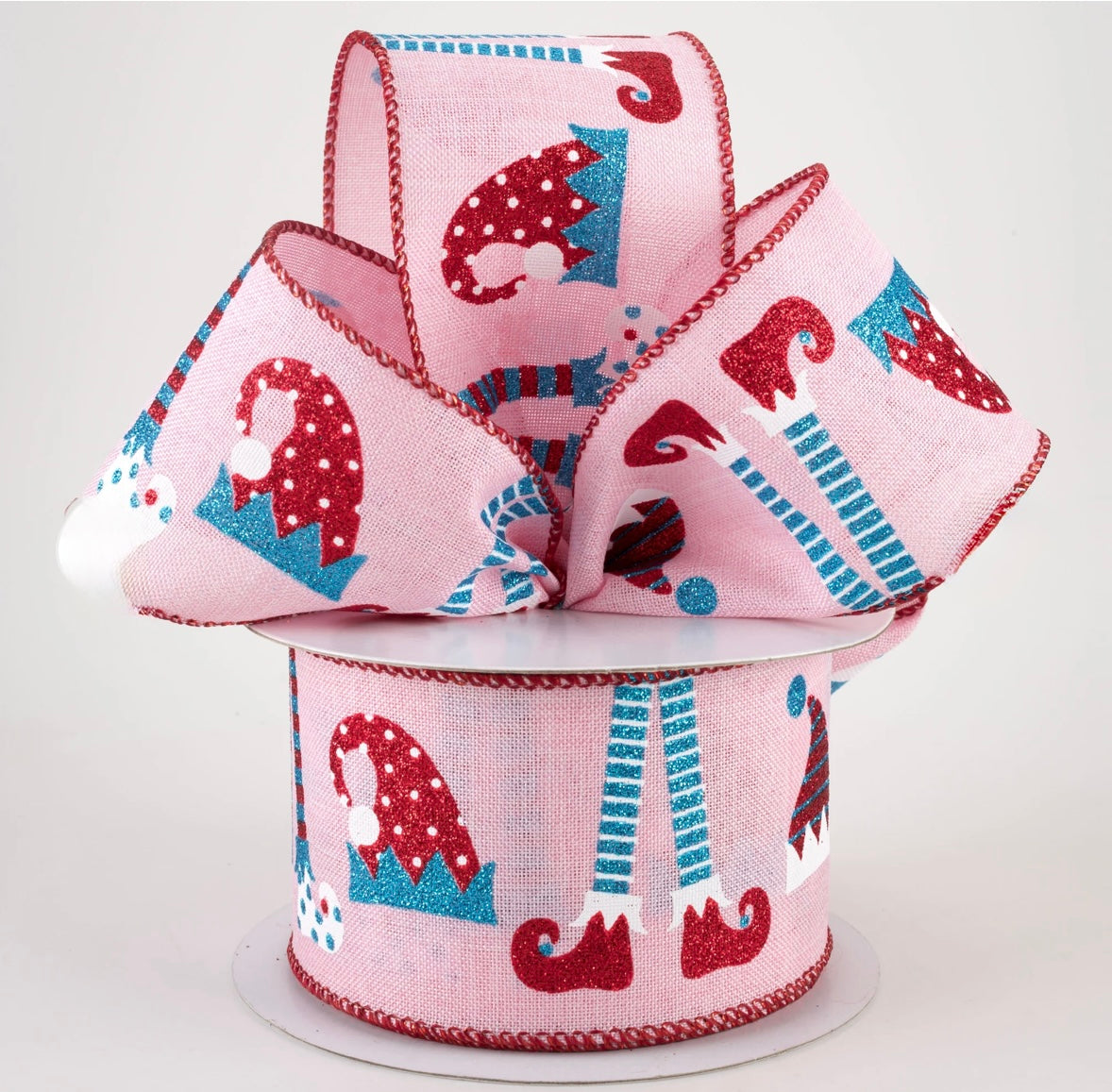 USA 2.5” pink with elf hats and legs design full roll 10 yards