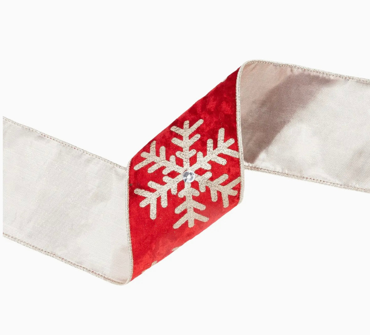 USA designer wired ribbon 4” red velvet snowflake/ jewel full roll 10 yards