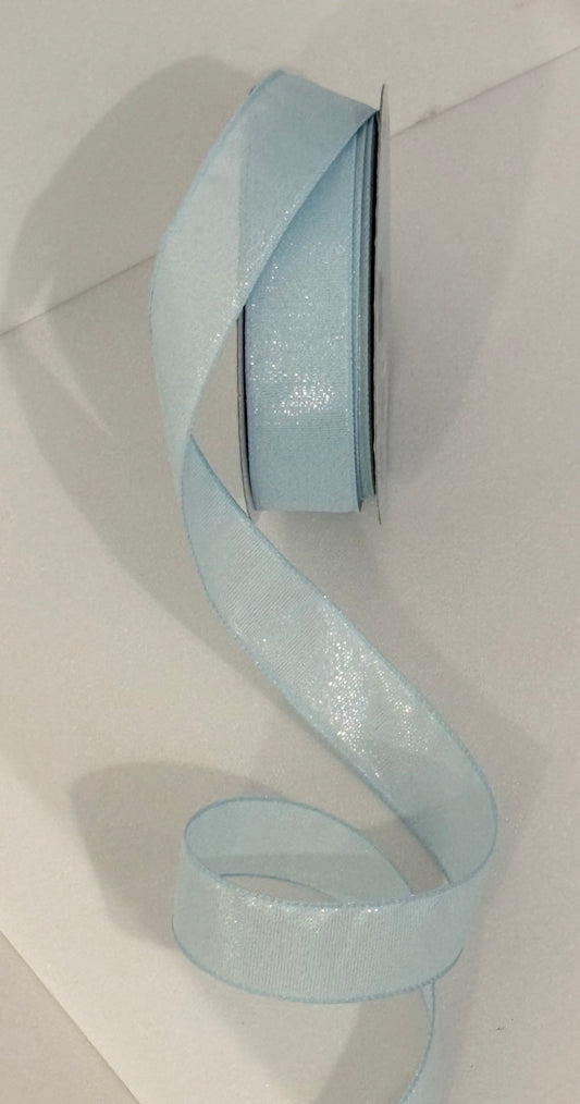 1.5” wired ribbon, glitter baby blue, sold by the meter