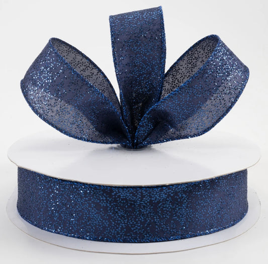 USA 1.5” mini glitter dots, navy blue wired ribbon, sold by the meter