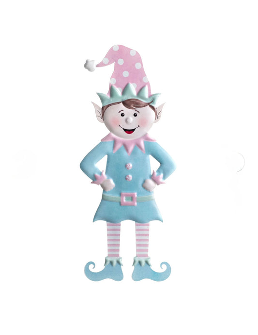 13” metal embossed, ice blue & light pink elf