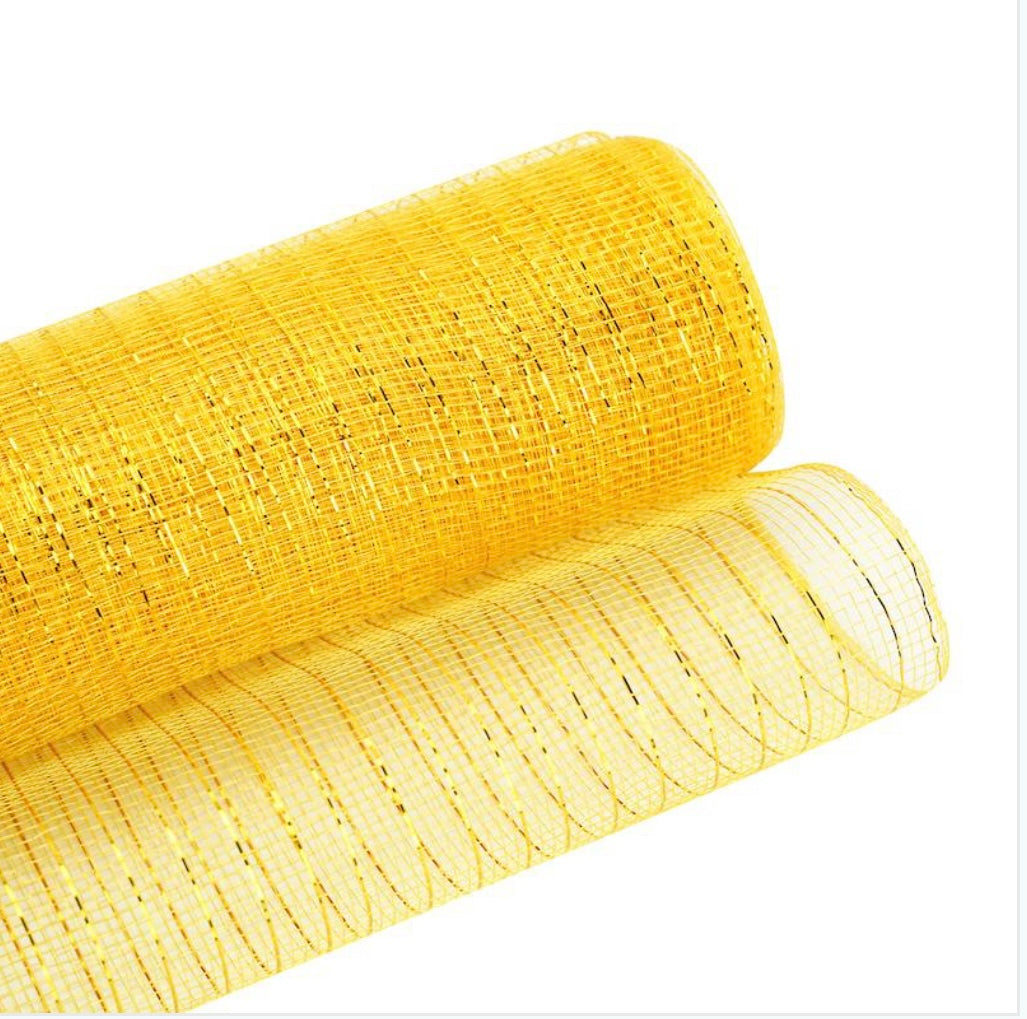 10 inch x  10 yards, metallic  deco mesh yellow, spring , summer, Halloween, Christmas